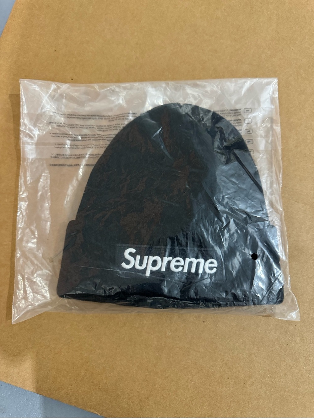 Supreme Black Beanie with White Script Logo